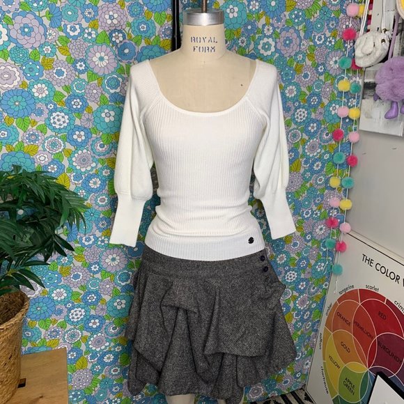 BSB Jeans White Ribbed Scoop Neck 3/4 Length Sleeve Top Size:S - Picture 2 of 11